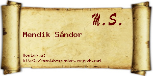 Mendik Sándor névjegykártya